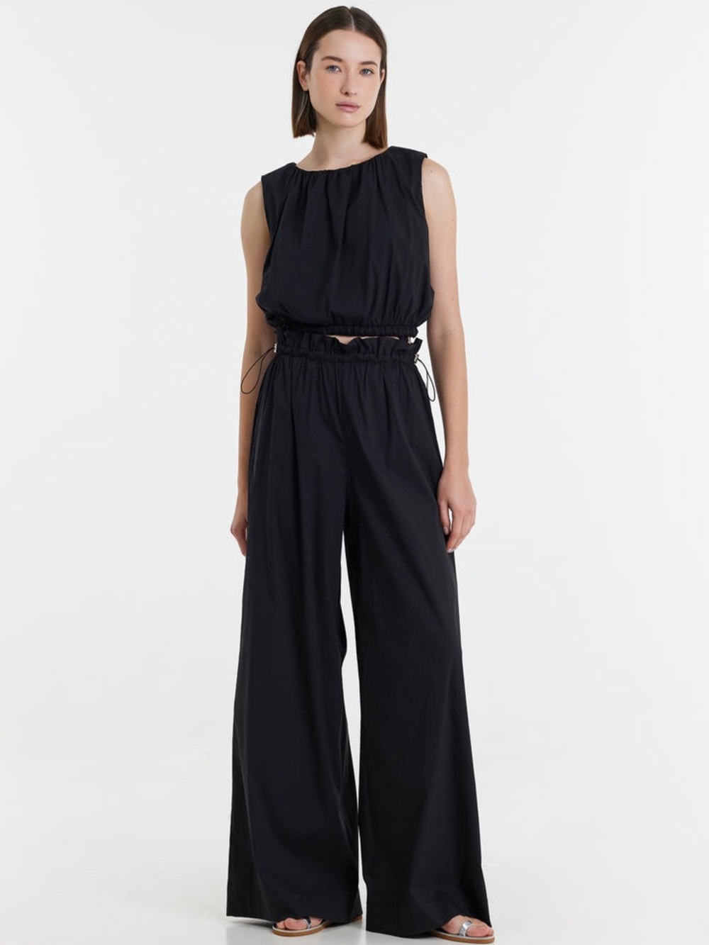 Devotion TWINS Black Sleeveless Wide-Leg Jumpsuit with Cinched Waist